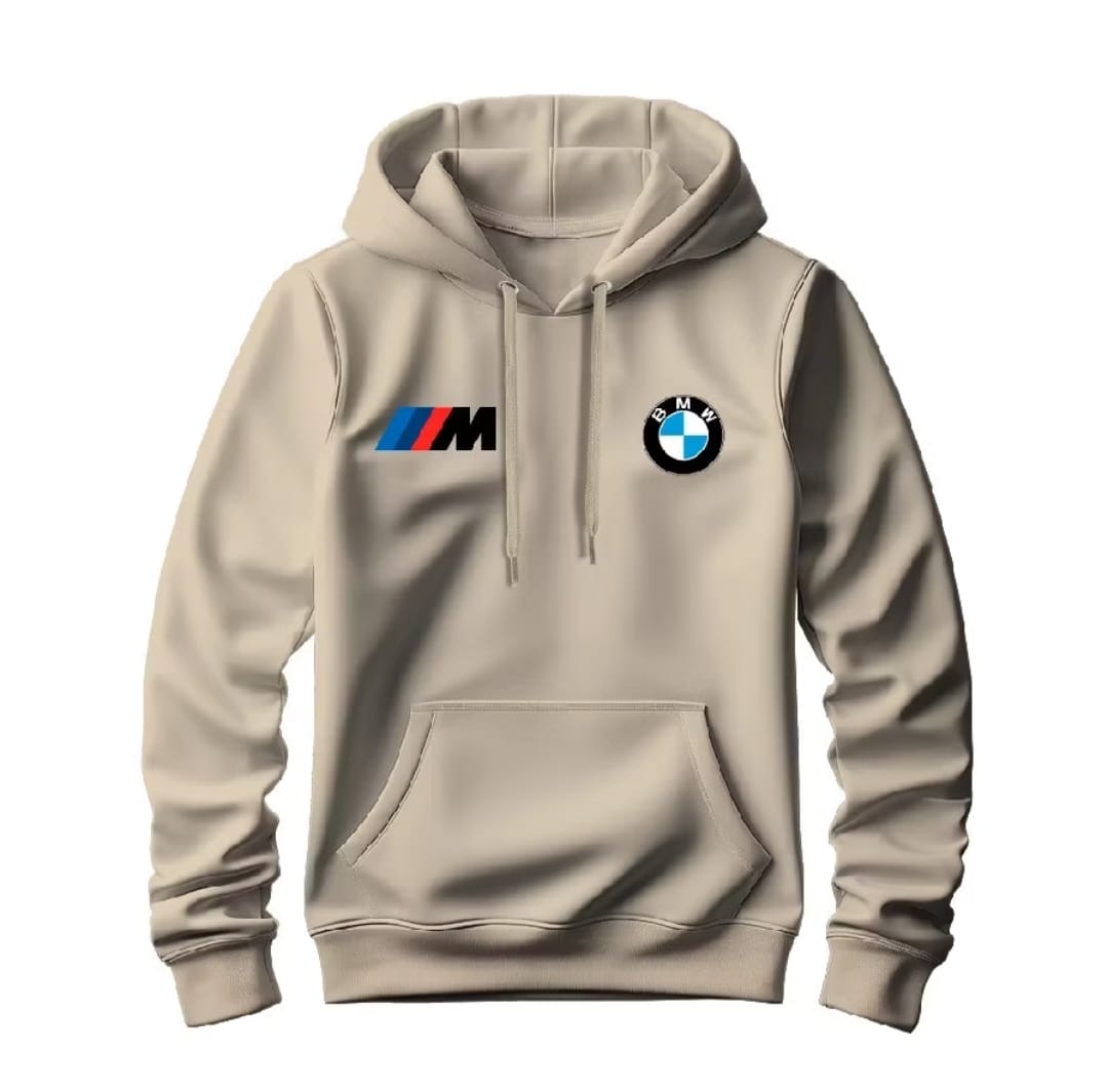Moletom masculino com capuz, bolso canguru e logos estampados da BMW e M Motorsport