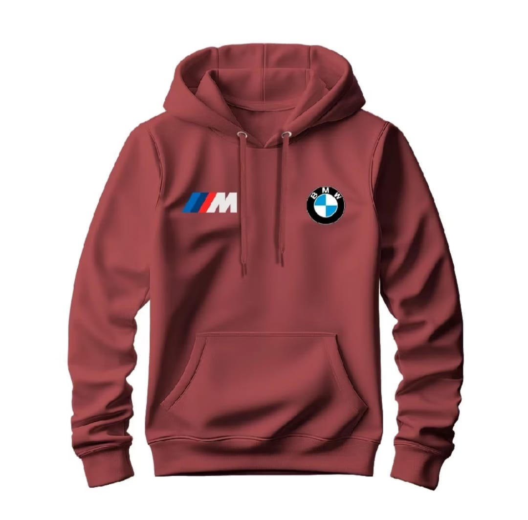 Moletom masculino com capuz, bolso canguru e logos estampados da BMW e M Motorsport