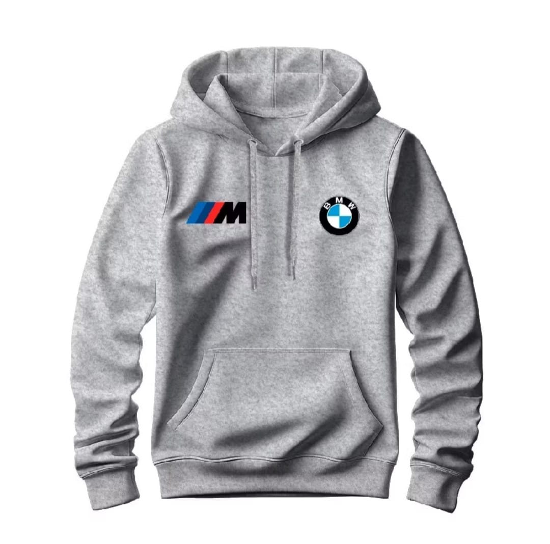 Moletom masculino com capuz, bolso canguru e logos estampados da BMW e M Motorsport