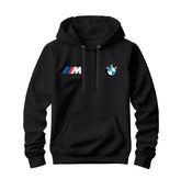 Moletom masculino com capuz, bolso canguru e logos estampados da BMW e M Motorsport