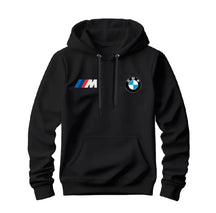 Moletom masculino com capuz, bolso canguru e logos estampados da BMW e M Motorsport