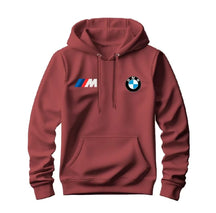 Moletom masculino com capuz, bolso canguru e logos estampados da BMW e M Motorsport
