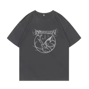 Camiseta de algodão preta com estampa futurista do álbum Armageddon do aespa