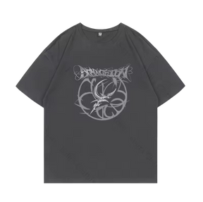 Camiseta de algodão preta com estampa futurista do álbum Armageddon do aespa
