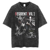 Camiseta preta de algodão com estampa do personagem Leon Kennedy de Resident Evil