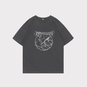Camiseta de algodão preta com estampa futurista do álbum Armageddon do aespa