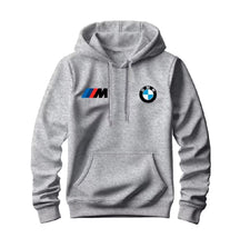 Moletom masculino com capuz, bolso canguru e logos estampados da BMW e M Motorsport
