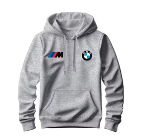Moletom masculino com capuz, bolso canguru e logos estampados da BMW e M Motorsport