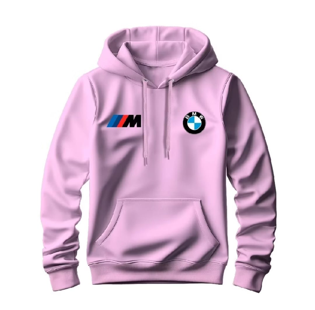 Moletom masculino com capuz, bolso canguru e logos estampados da BMW e M Motorsport