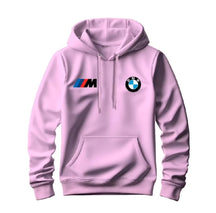 Moletom masculino com capuz, bolso canguru e logos estampados da BMW e M Motorsport