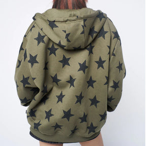 Jaqueta estilo streetwear com estampa de estrelas inspirada na moda Y2K