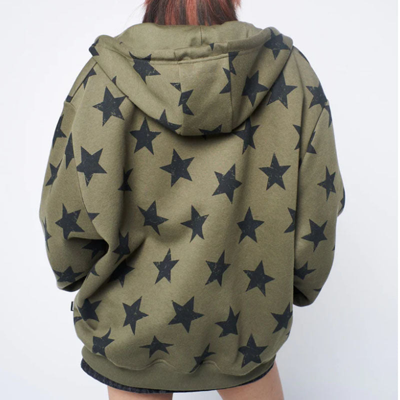 Jaqueta estilo streetwear com estampa de estrelas inspirada na moda Y2K