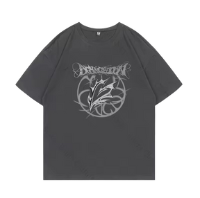 Camiseta de algodão preta com estampa futurista do álbum Armageddon do aespa