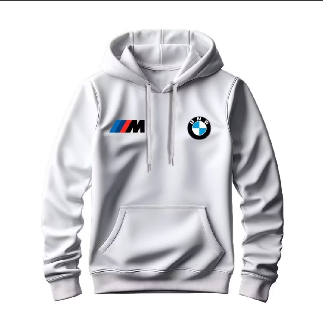 Moletom masculino com capuz, bolso canguru e logos estampados da BMW e M Motorsport