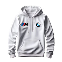 Moletom masculino com capuz, bolso canguru e logos estampados da BMW e M Motorsport