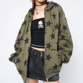 Jaqueta estilo streetwear com estampa de estrelas inspirada na moda Y2K